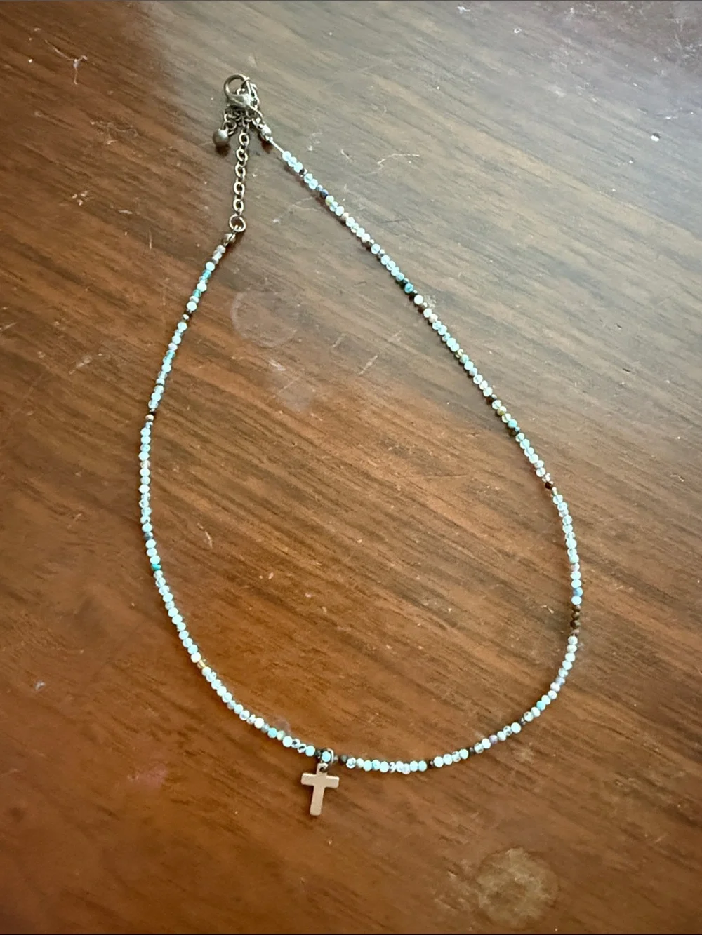 Beaded Cross Necklace - Multicolor Beads with Gold Cross